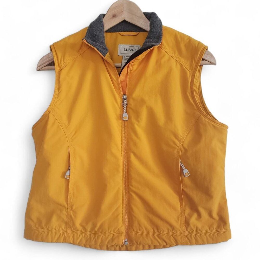 LL Bean Petites Bold Yellow Fleece Lined Nylon Mountain Vest Gorpcore Hike S P